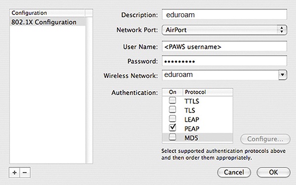 wireless configuration settings window