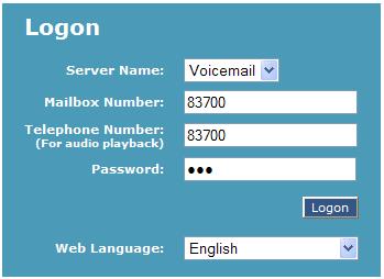 Logon to voicemail pop-up window