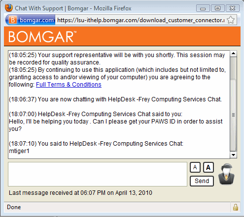 Bomgar chat session