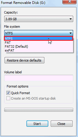 NTFS highlighted