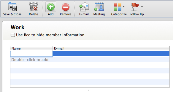 The group editing screen, with the Add button on the top panel selected.
