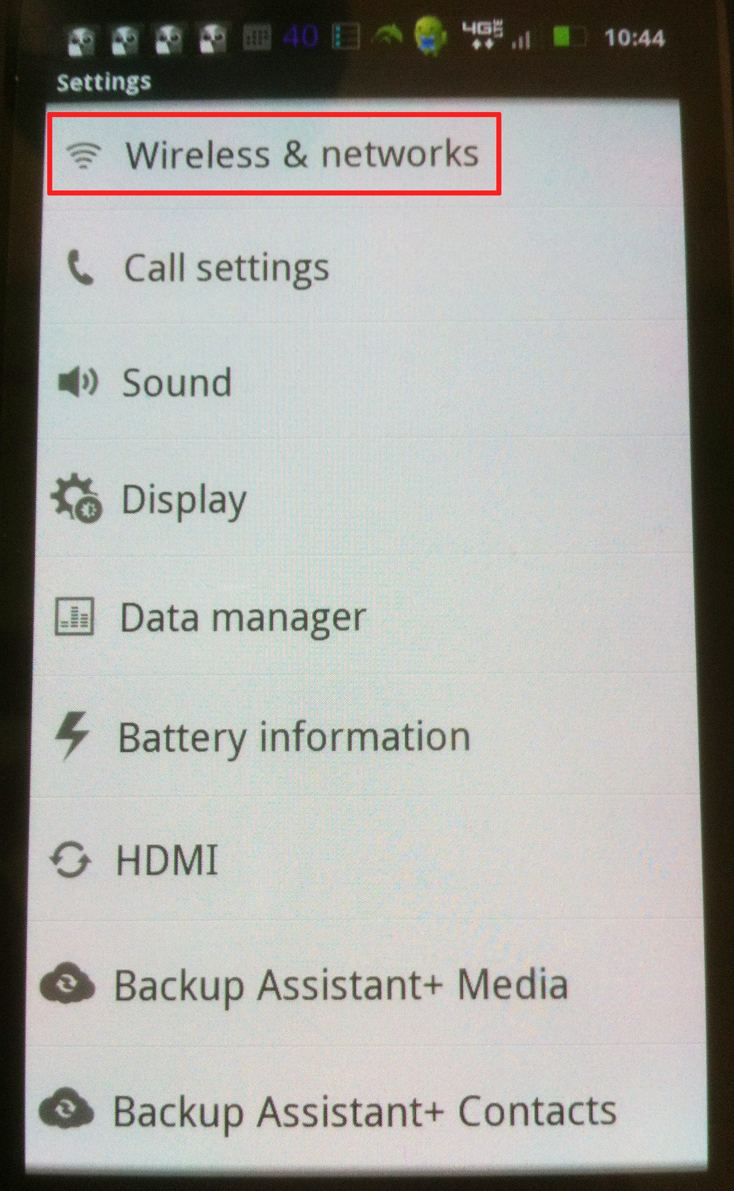 the wireless & networks option.