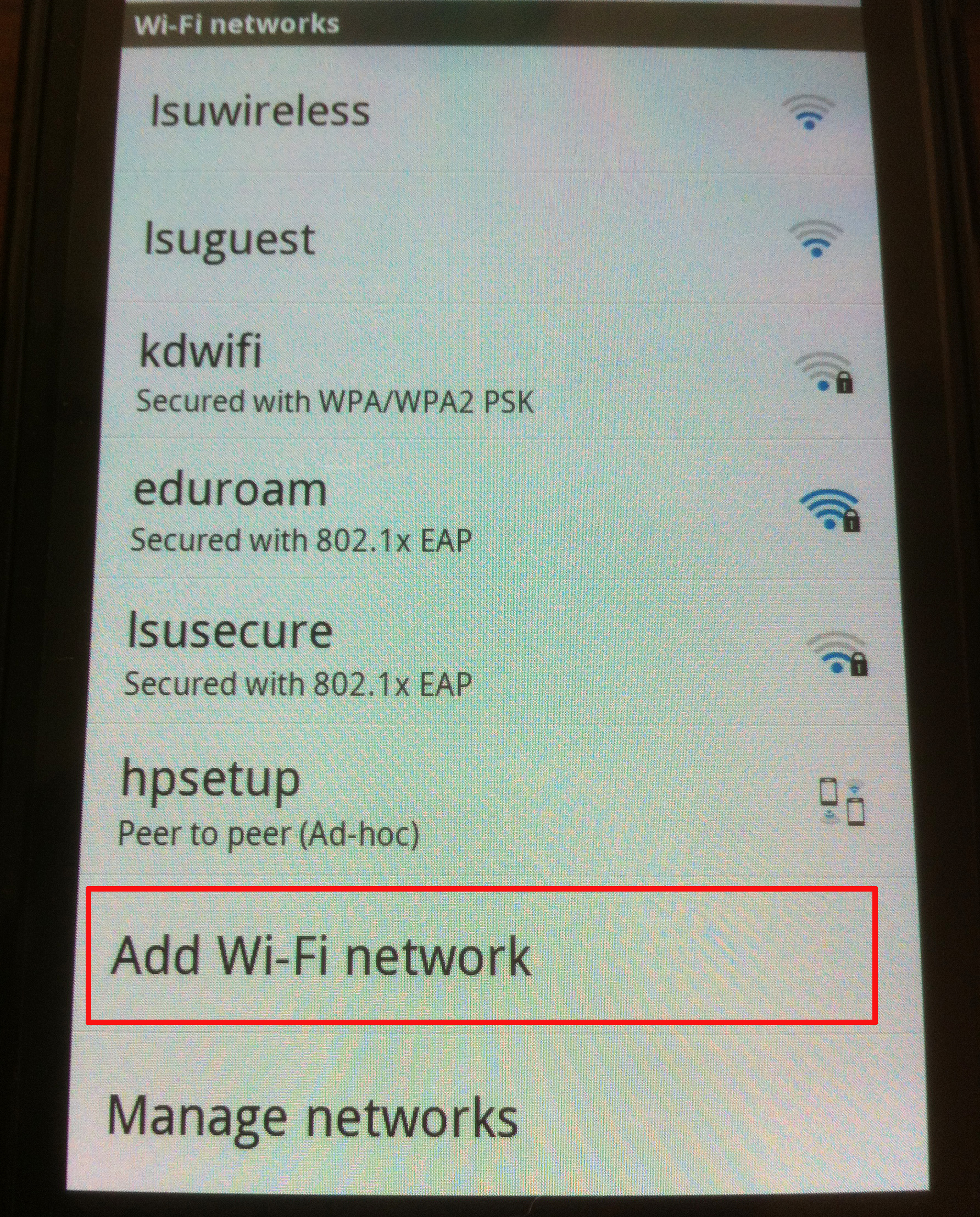 the add wi-fi network option.