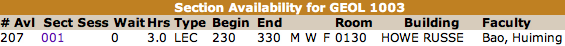 class information with section availability 