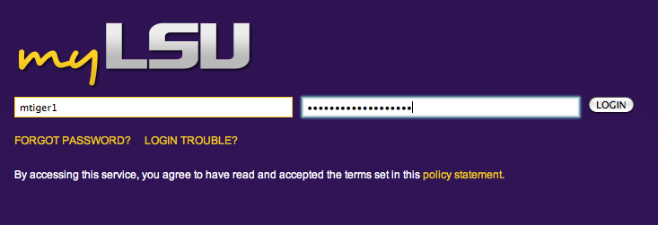 myLSU Login Screen