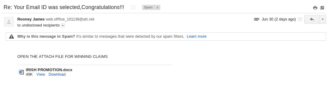 an E-mail Attachment scam with a word document (DOCX)