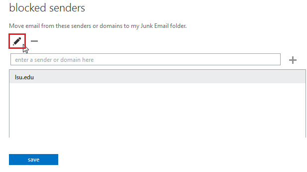 the edit blocked senders screen.