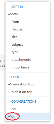 drop down menu of the sort by tab