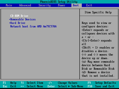 BIOS Boot Drive image with the cd-rom drive screen.