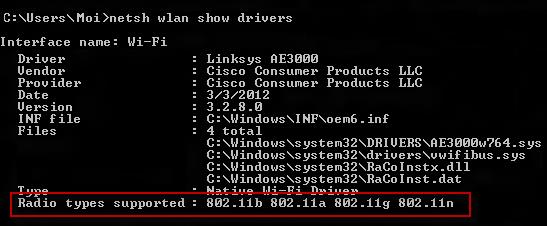 Radio types supported on Windows in the CMD prompt window
