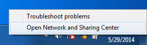 Network and sharing center in drop down menu