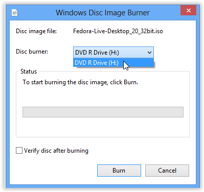 disc burner window.