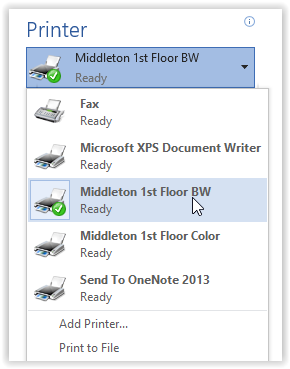 Printer options window