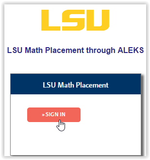 ALEKS Placement Test Sign in window