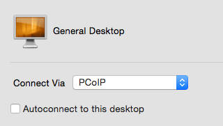 screenshot of the Connect Via PCoIP screen.
