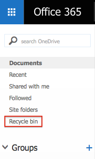 Screen shot of Recycle bin tab