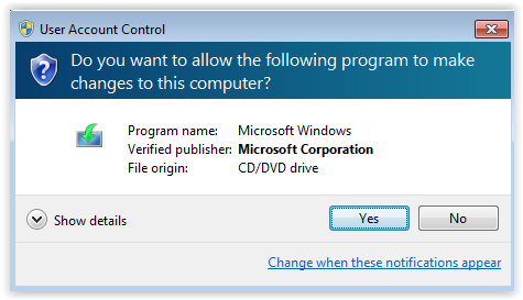 windows user account control pop up.