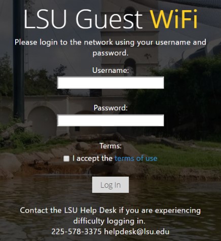 the lsuguest network login screen.