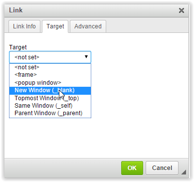 An image of the URL window with the target tab selected.