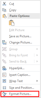 Format picture option in Microsoft Office