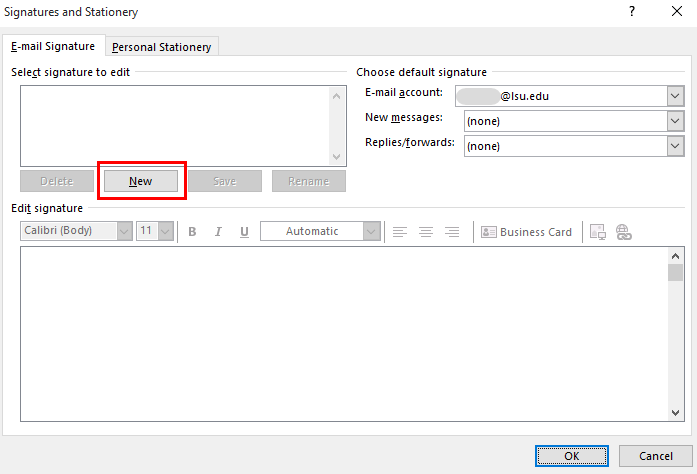 New button in the Select Signature to Edit fieldbox