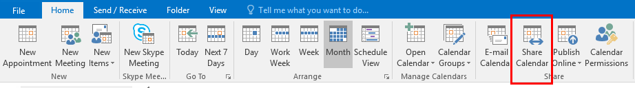 share calendar button on the toolbar