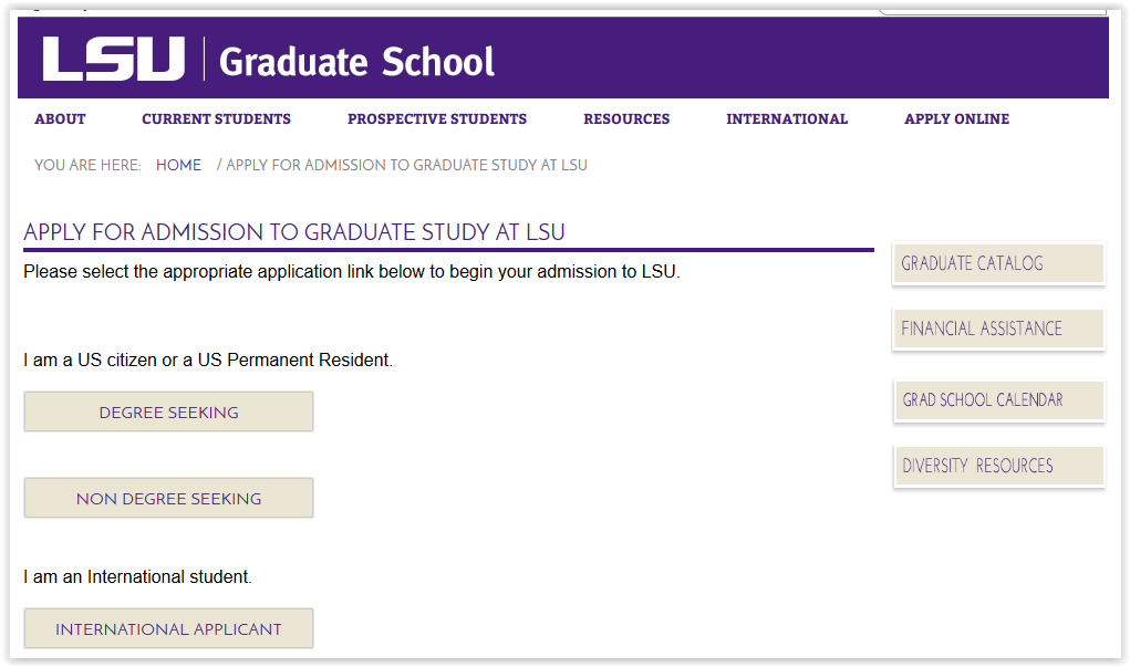 Graduate School Application Page.