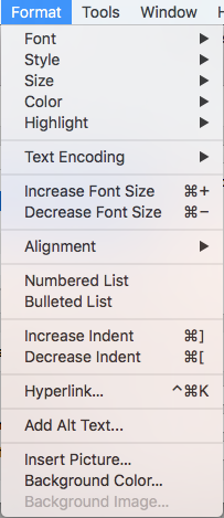 Format Menu