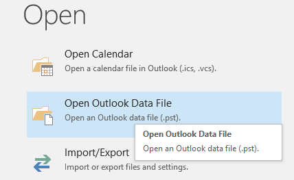 opening an outlook data file link in outlook 2016