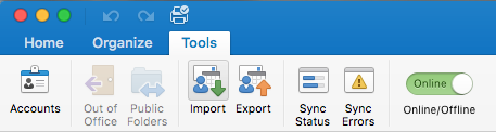 Tools tab at the top of Outlook 2016