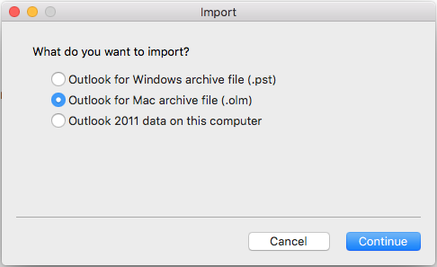 Import Options window