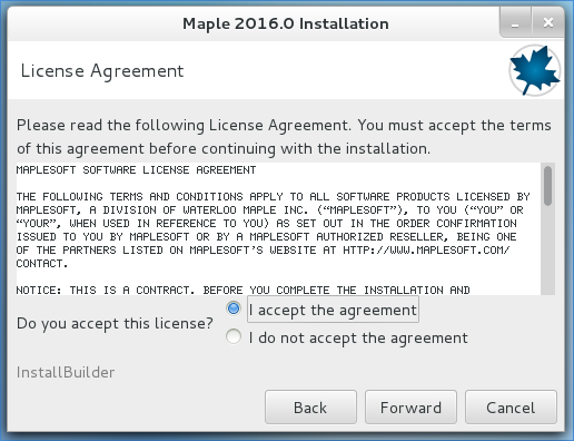 Maple 2016 install window