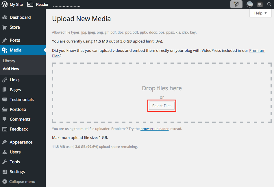 Uploading New Media to wordpress