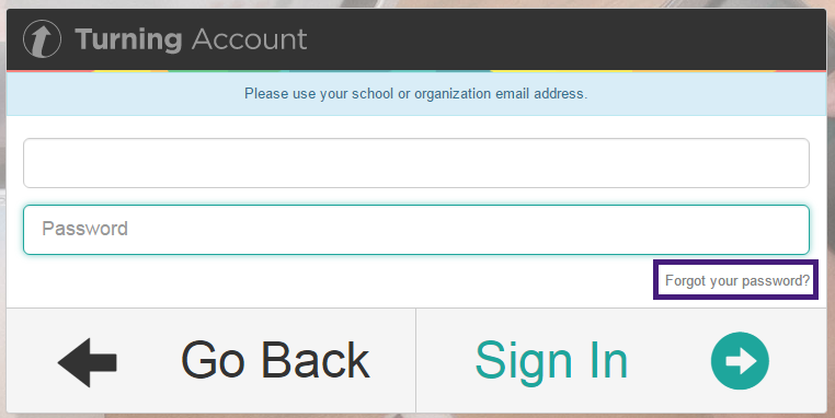 Forgot your password link underneath the password box at the right