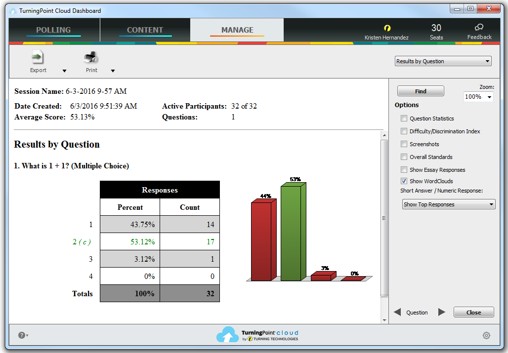 manage tab with the turning point cloud questions