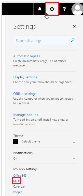 Settings and mail button