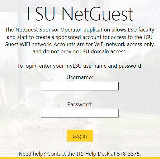 LSU NetGuest login screen