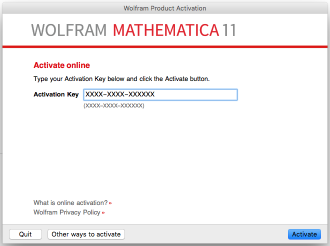 Activation Key window