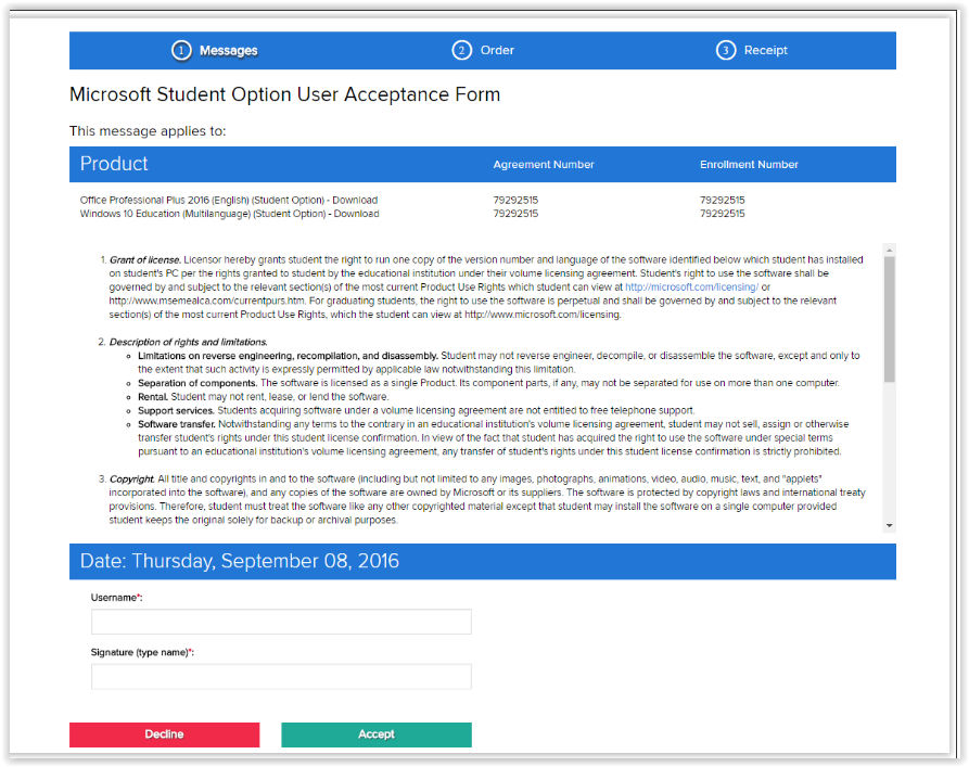 On the hub license agreement page