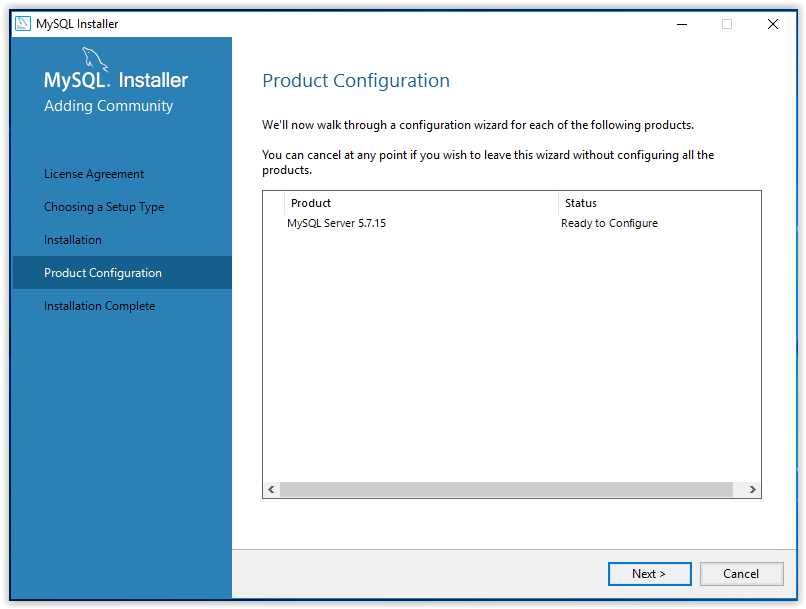 mySQL product configuration