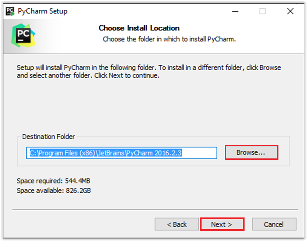 choosing Install Location