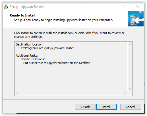 installation settings review screen 