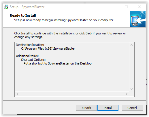 installation settings review screen