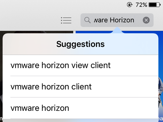 Searching the term "VMware horizon" in the app store.