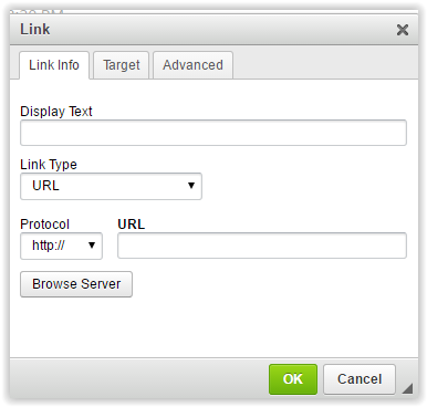 An image of the URL window after clicking the hyperlink icon in the grok toolbar.