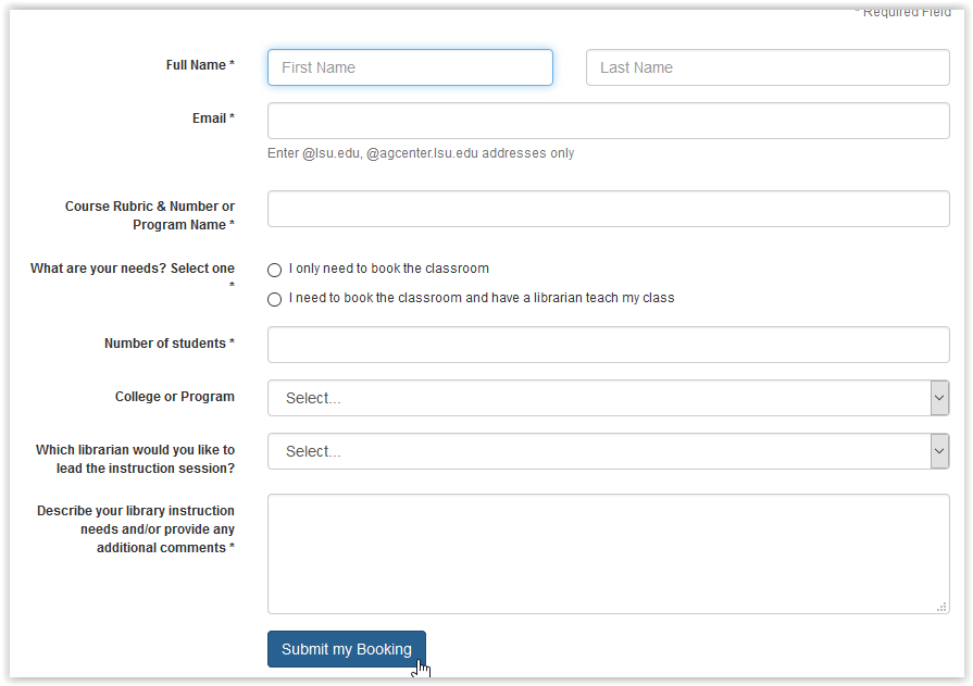 lsu libraries instruction session booking information