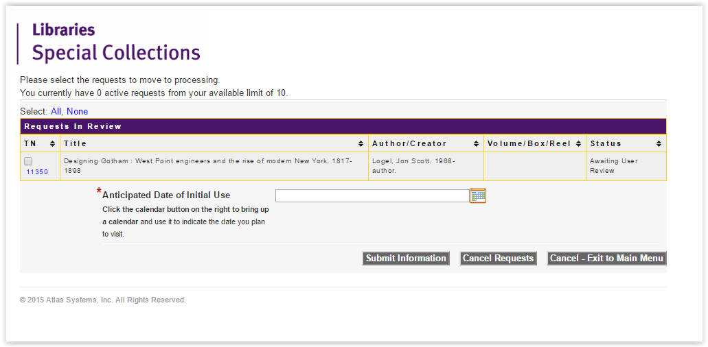 Review Requests window