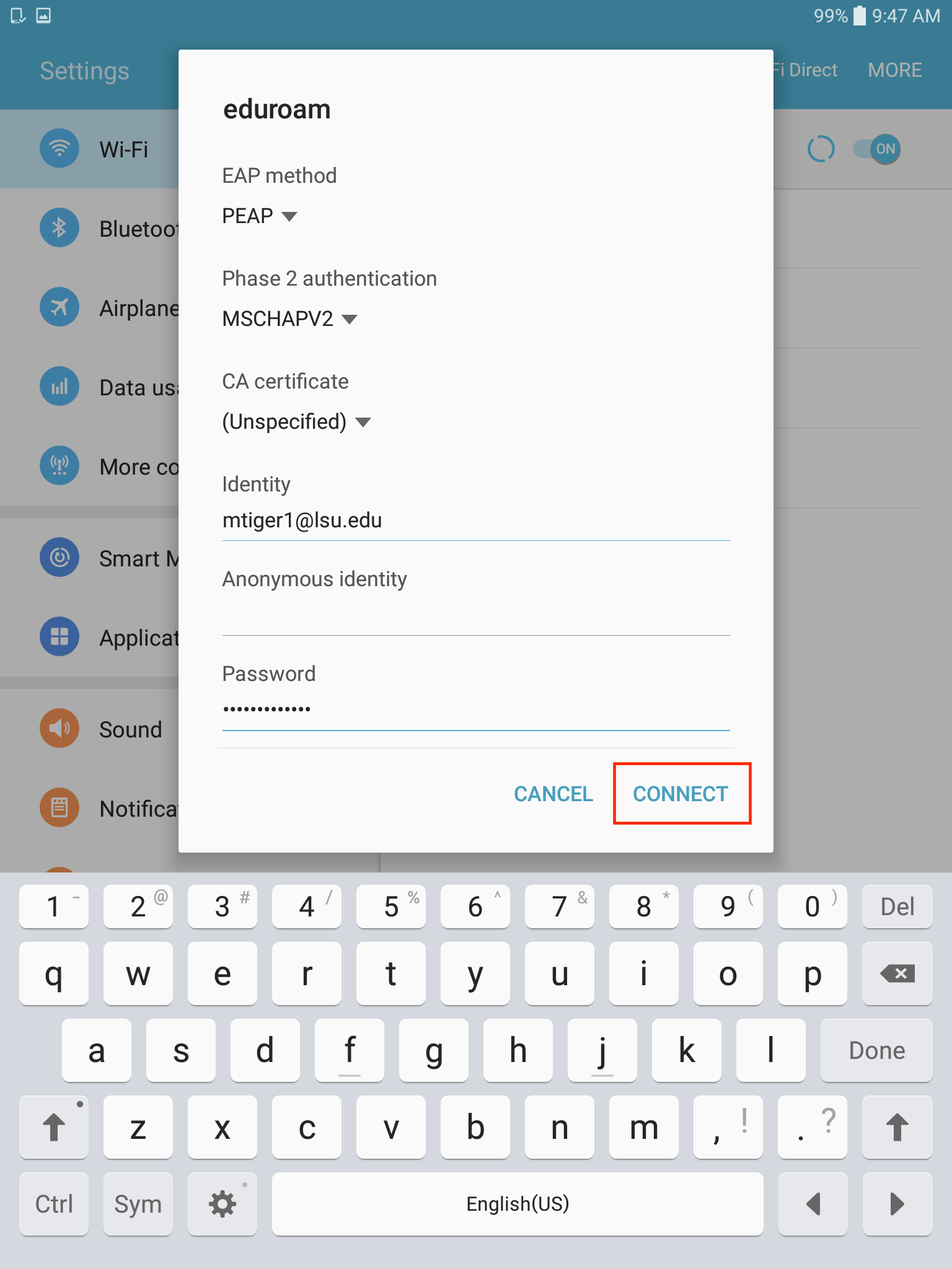 Connect button