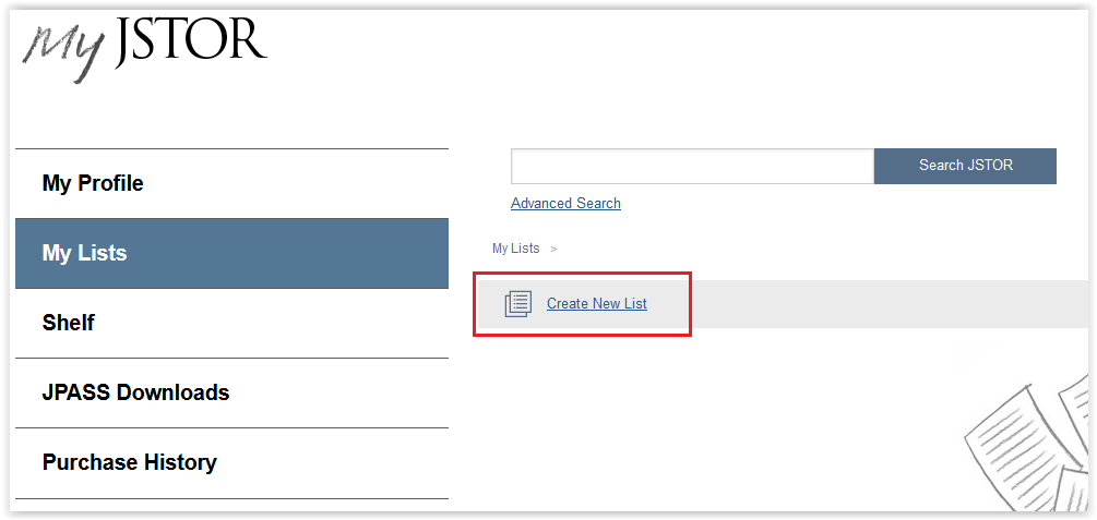 create new list button
