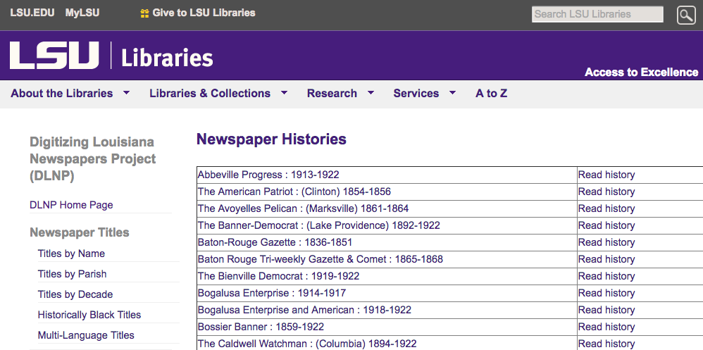 Newspaper Histories webpage